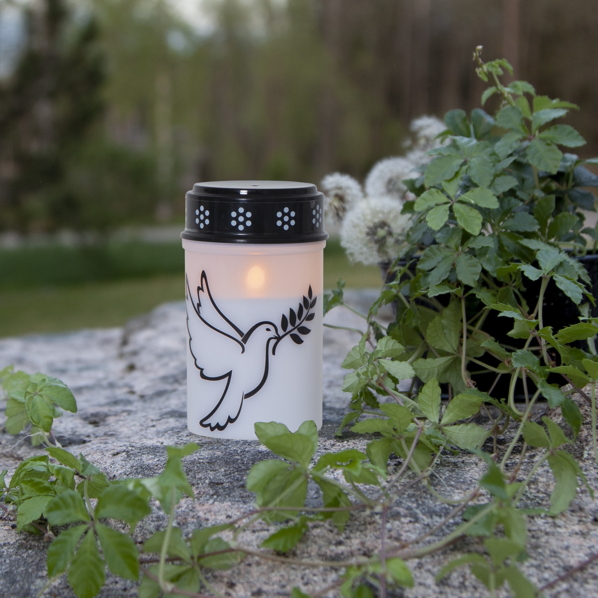 LED hřbitovní svíčka DOVE V.12cm bílo-černá_0