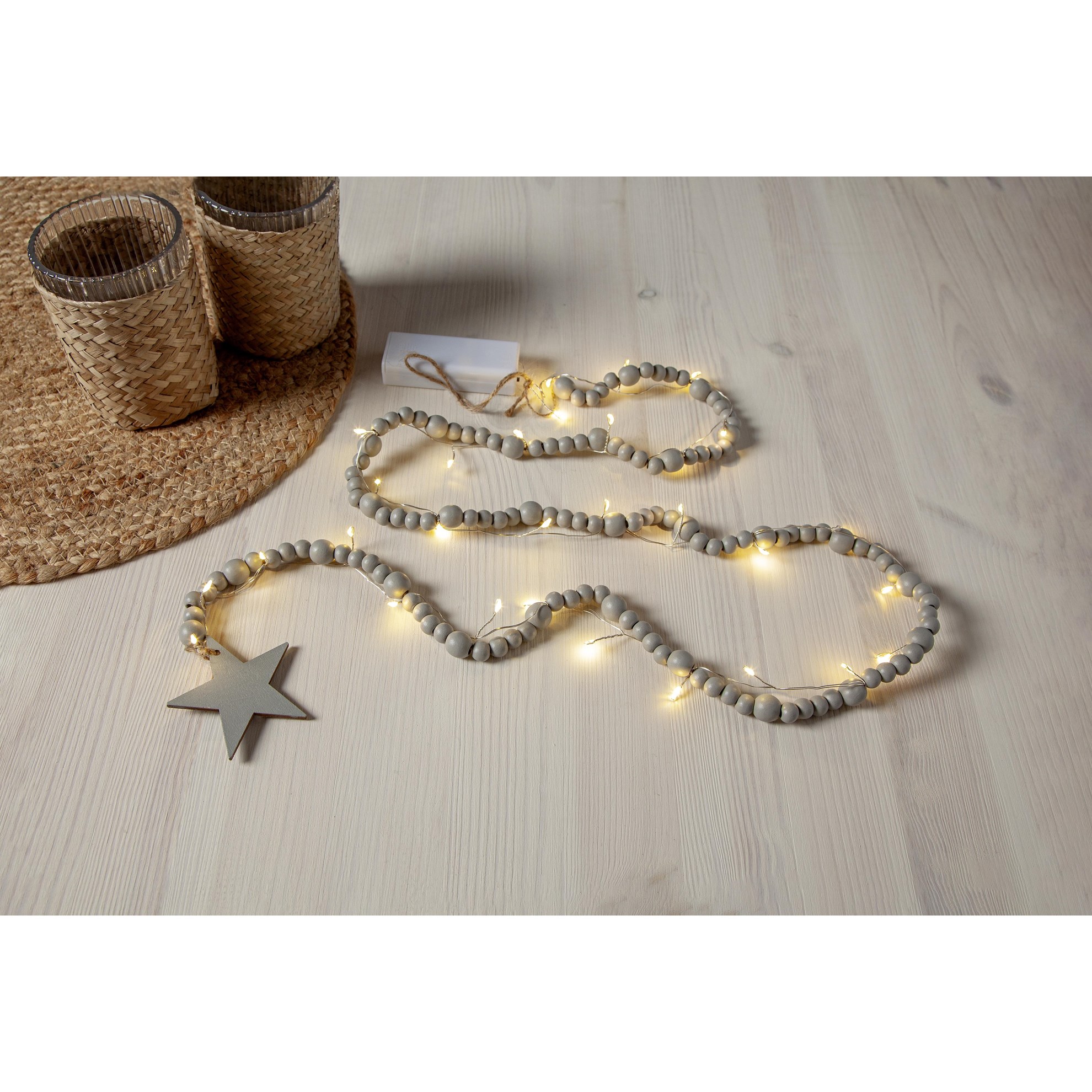 Venkovní LED světelný řetěz BEADY 30xLED D.150cm béžovo-šedý_1