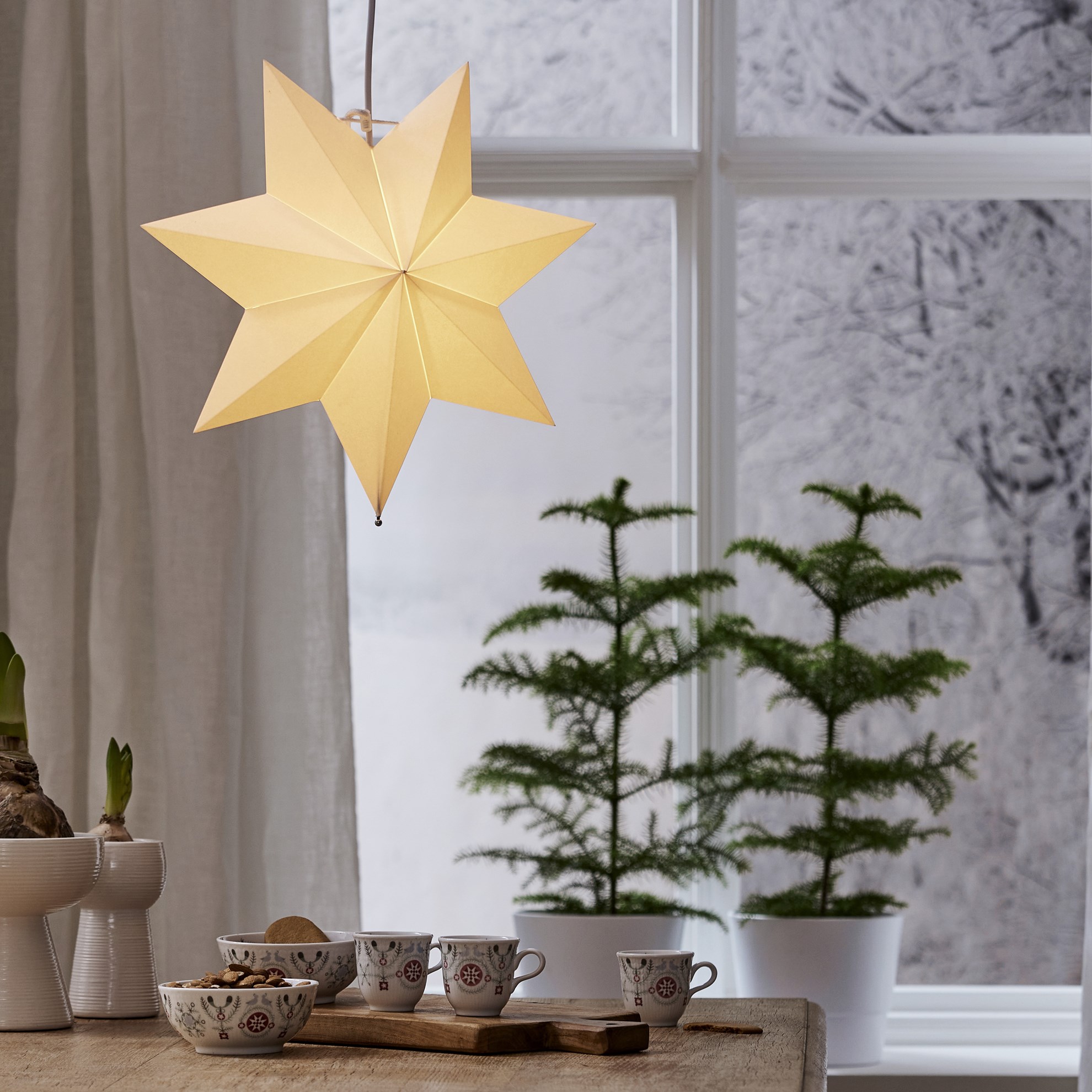 Bílá adventní hvězda z papíru POLAR 40 cm, bez světelného zdroje_0