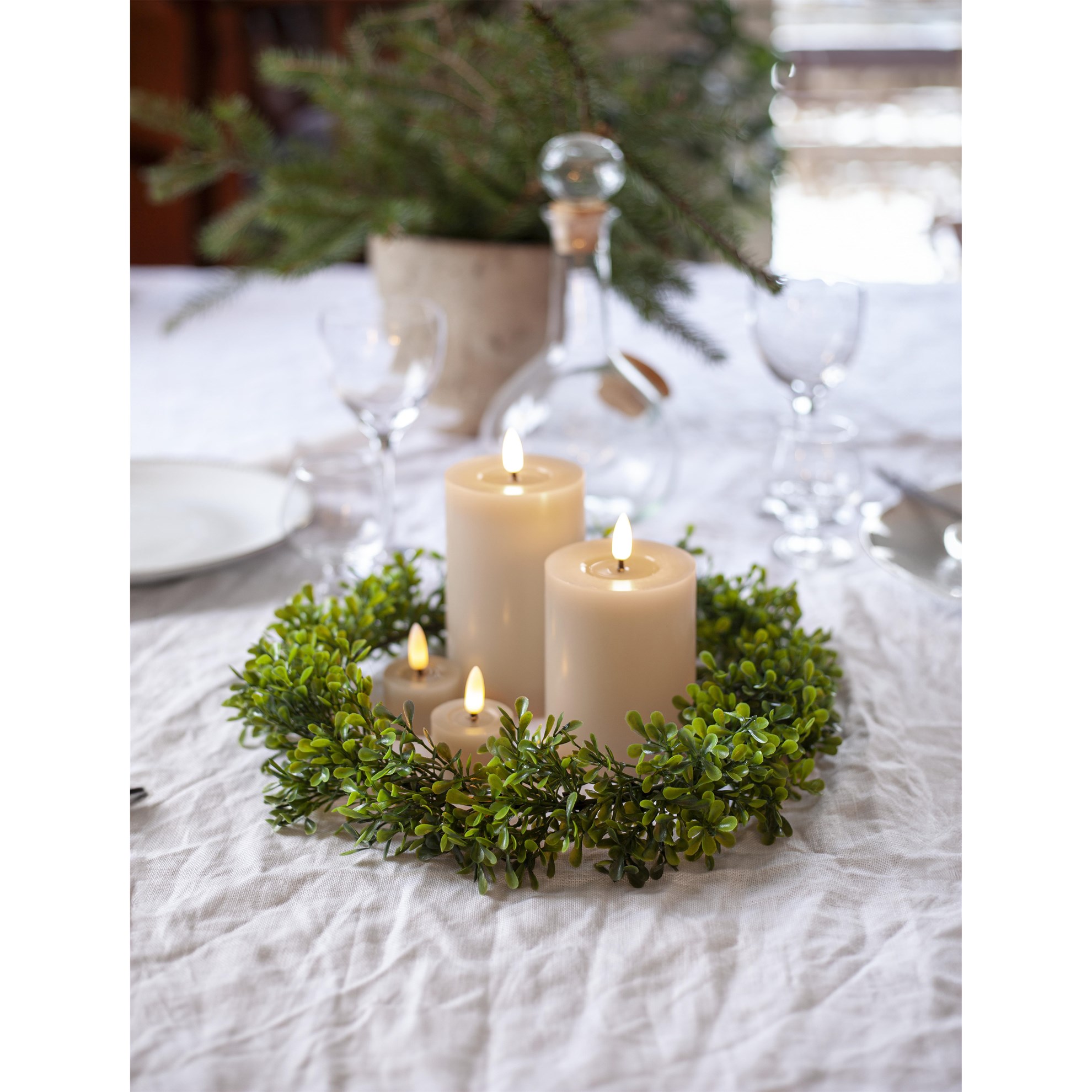 LED parafínová svíčka FLAMME 7,5x10 cm, s časovačem, béžová_1