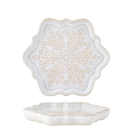 Kameninový servírovací talíř vločka WINTER bílý 15,5cm_3