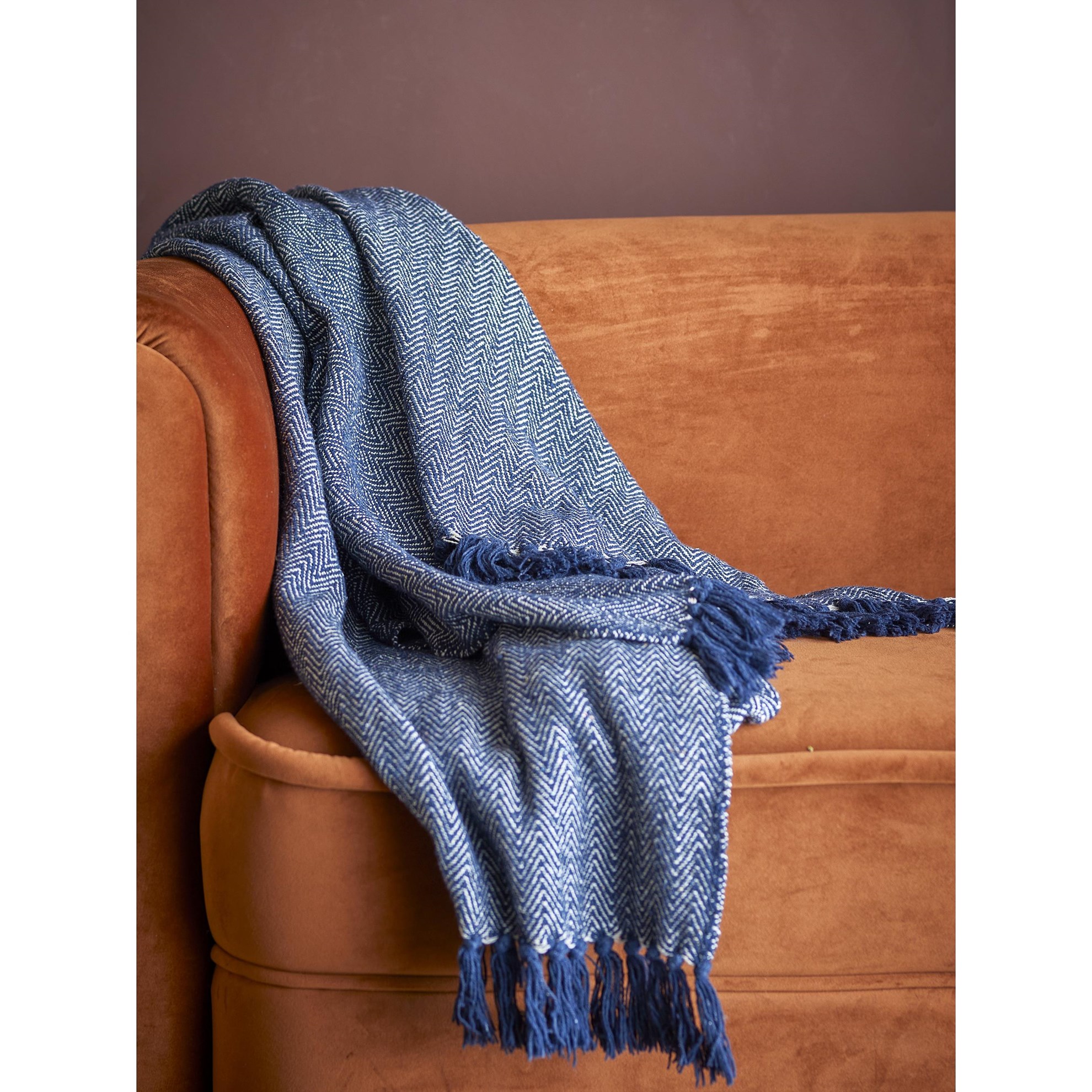 Pléd z recyklované bavlny HERRINGBONE 160x130cm modrý_3