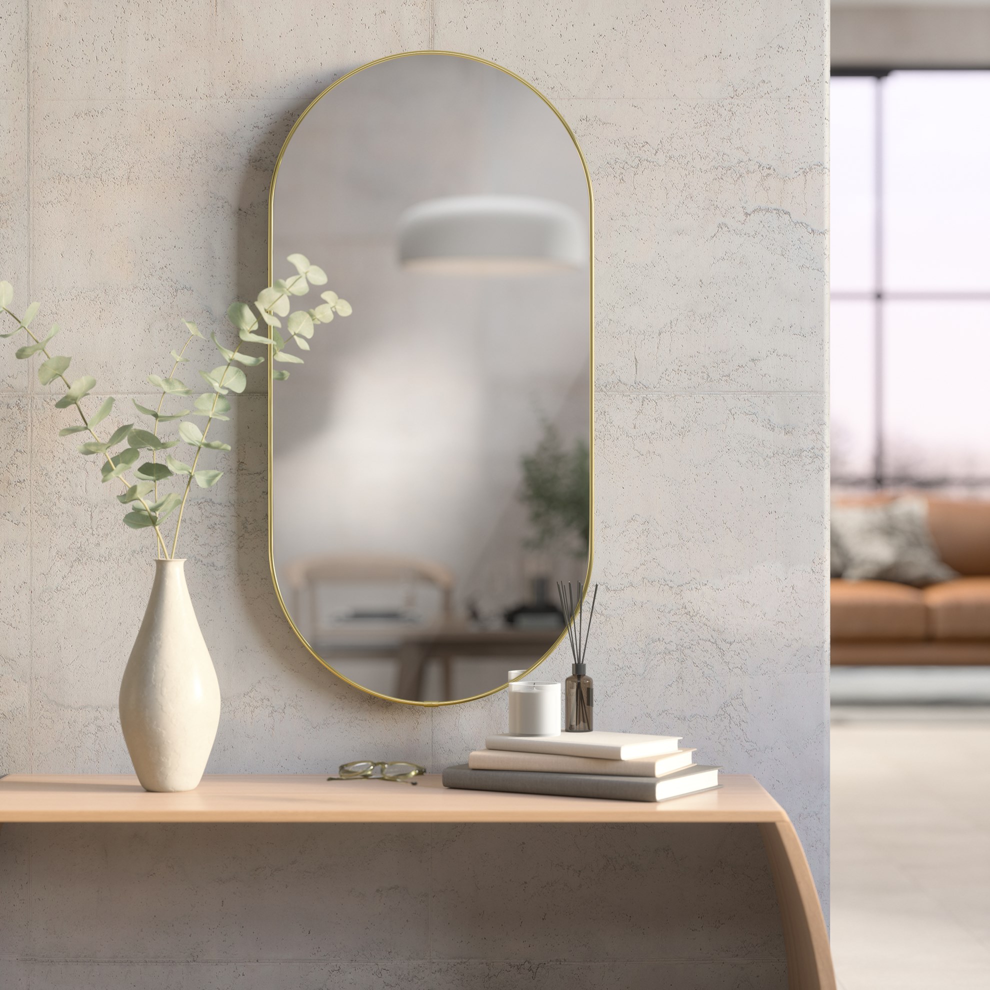 Zrcadlo HUBBA oválné 45x91cm s mosazným lemem_4