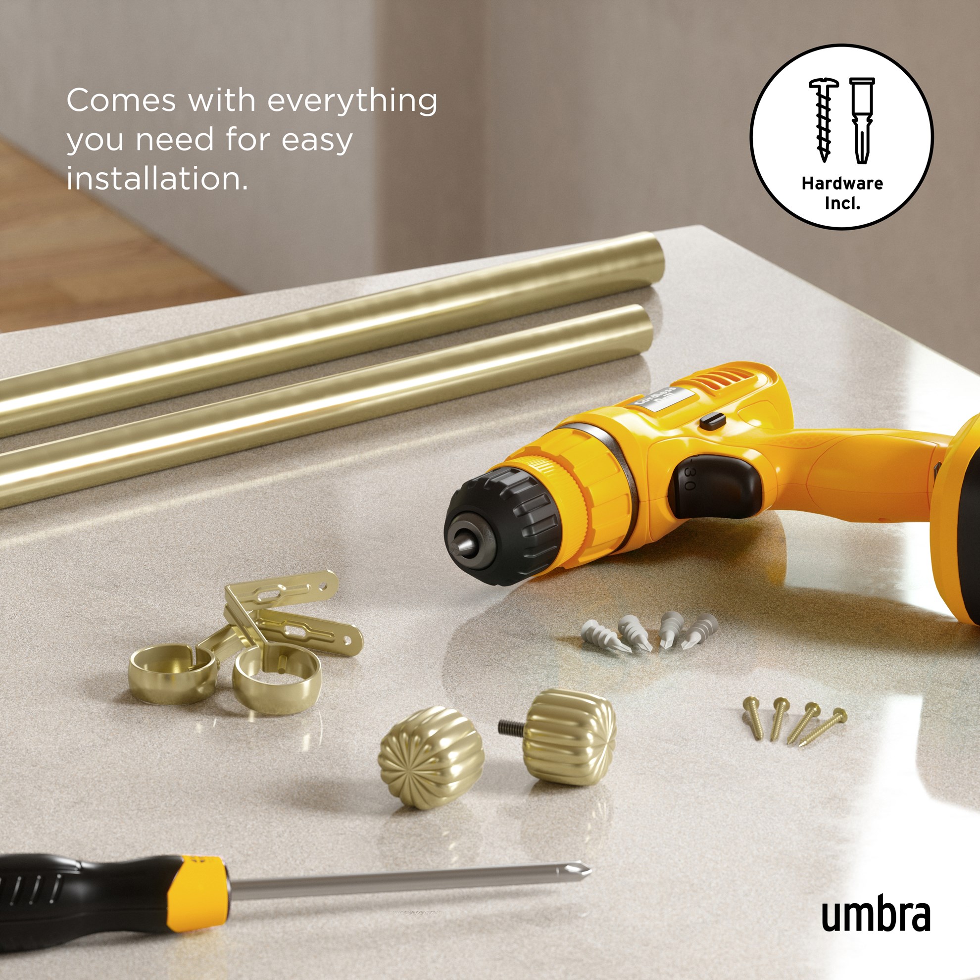 Rozšířitelná garnýž Umbra CLEO 168-305cm zlatá_3