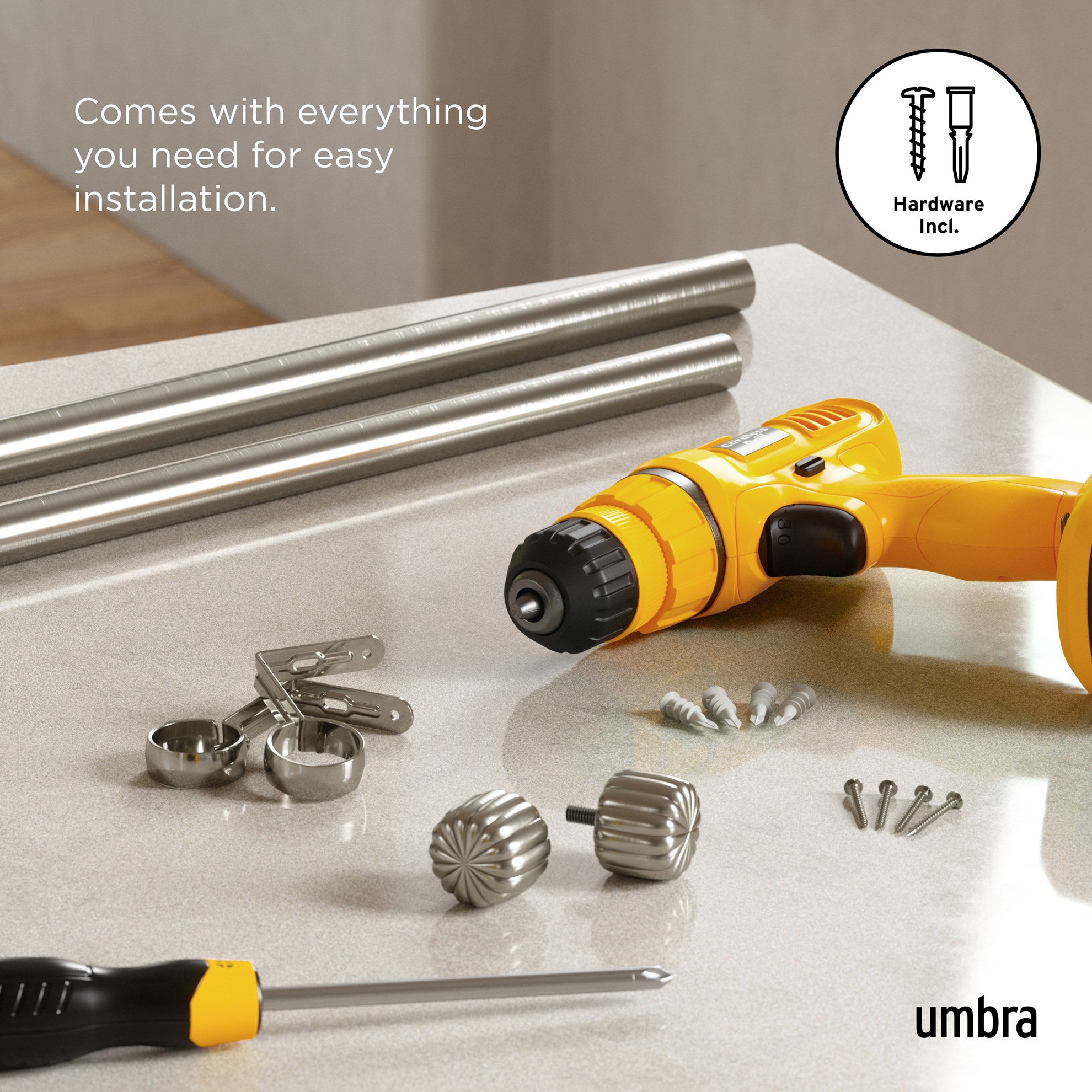 Rozšířitelná garnýž Umbra CLEO 168-305cm niklová_3