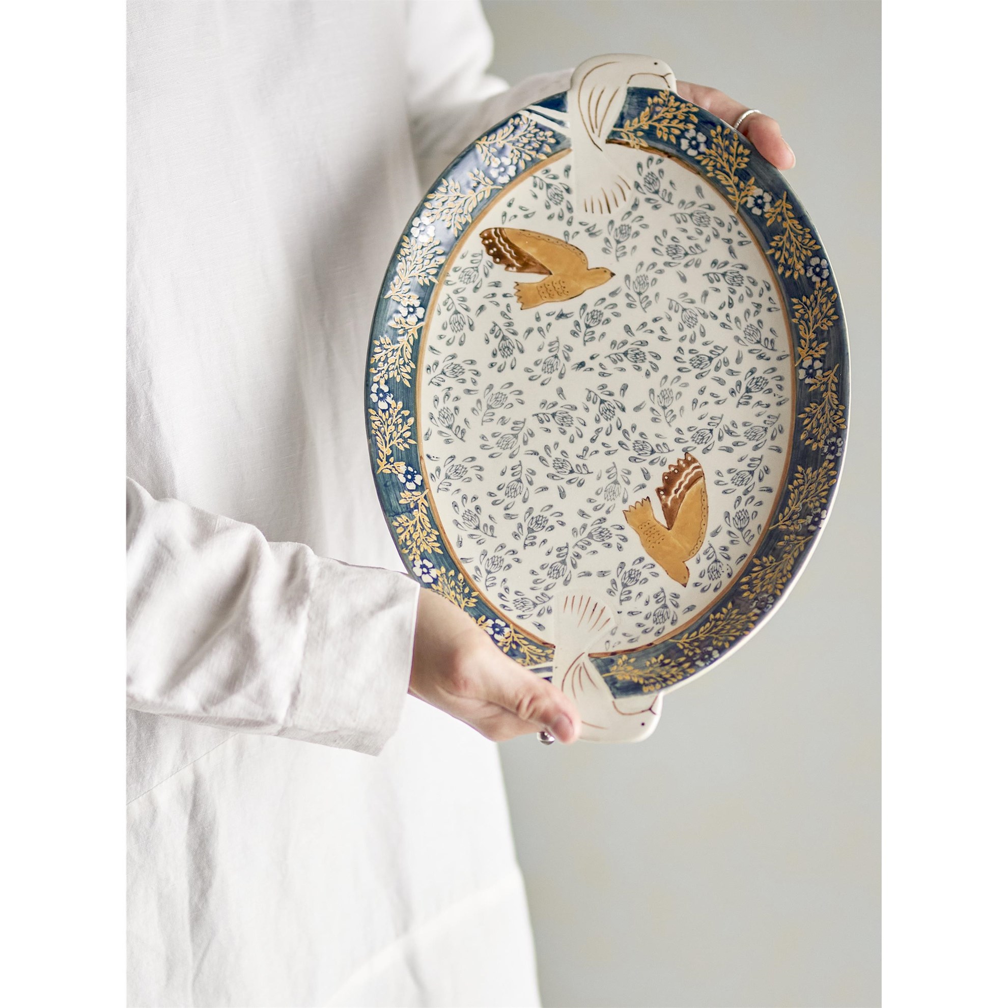 Servírovací tác HEZHA D.34cm modrý s potiskem_2