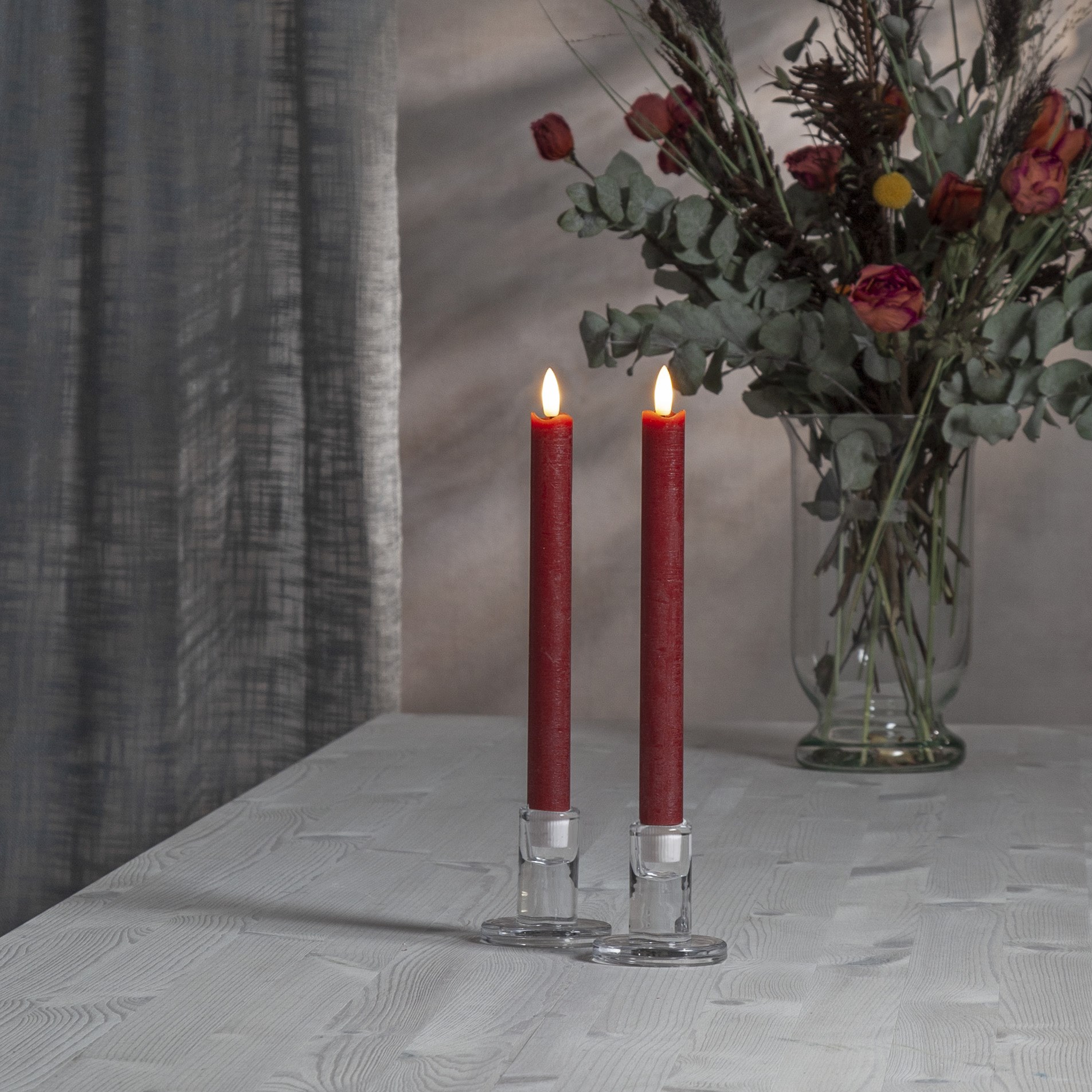 2x LED rustikální svíčka FLAMME 24,5x2,1 cm červená_0