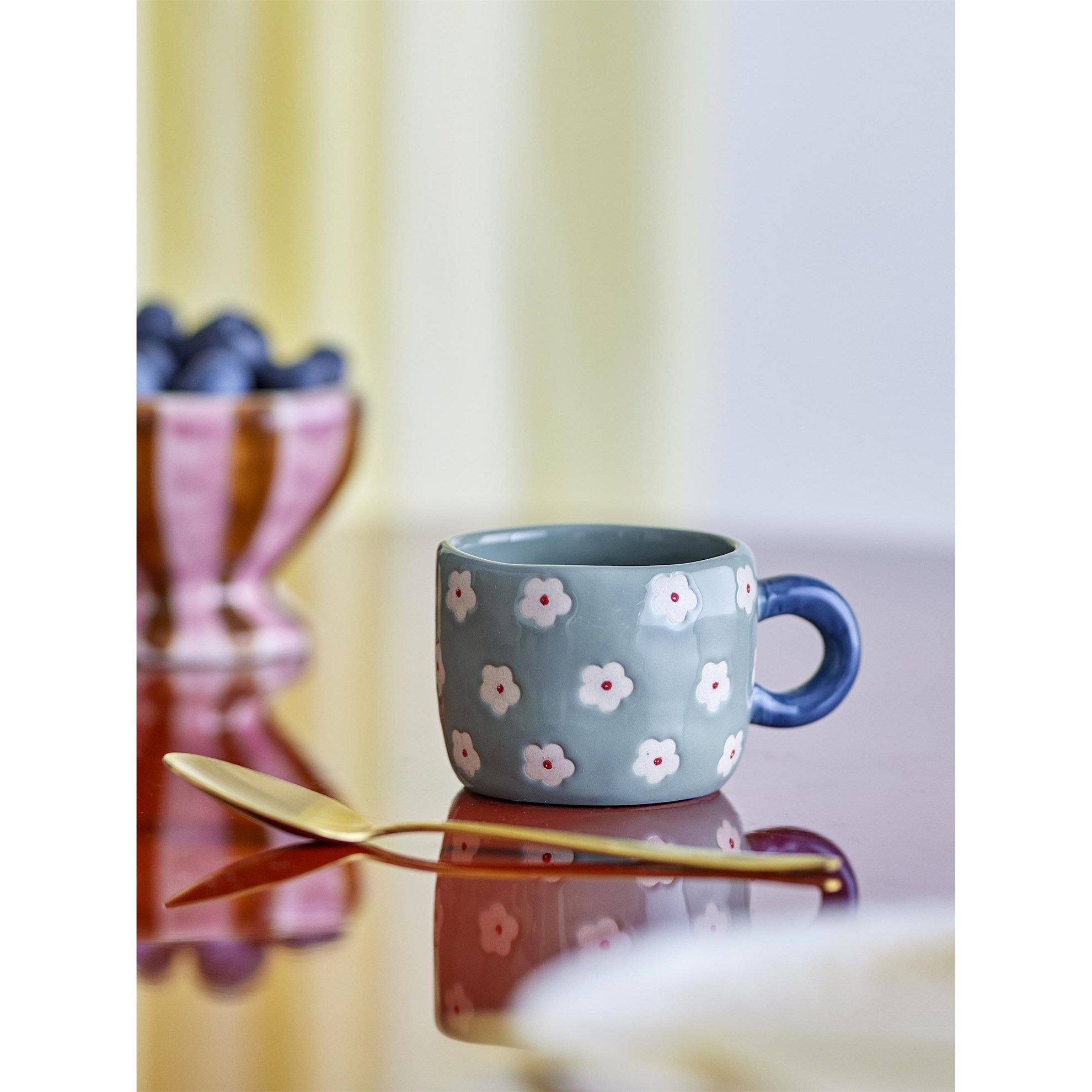 Kameninový hrnek NINI 115ml modrý se sluníčky_0