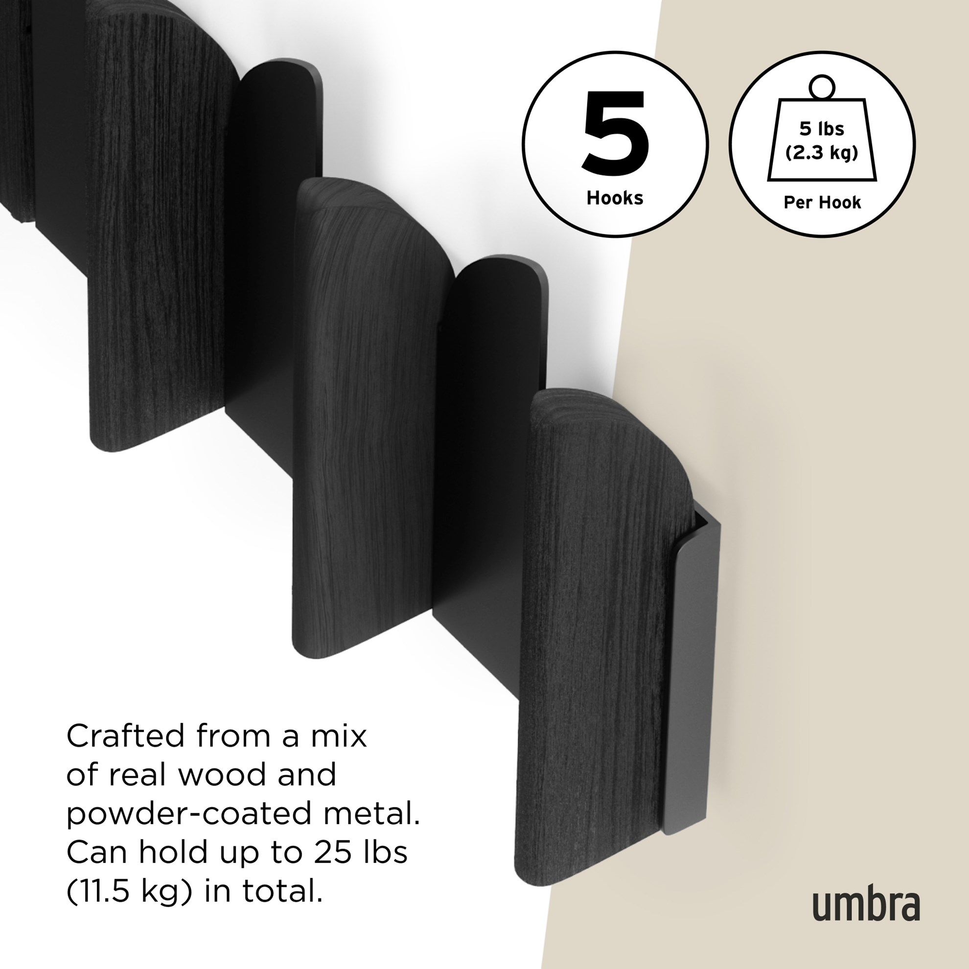 Nástěnné hačky Umbra SALOON černé_3