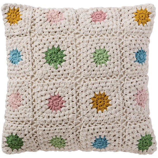 Háčkovaný povlak na polštář Ib Laursen krémový s vícebarevnými květy_0
