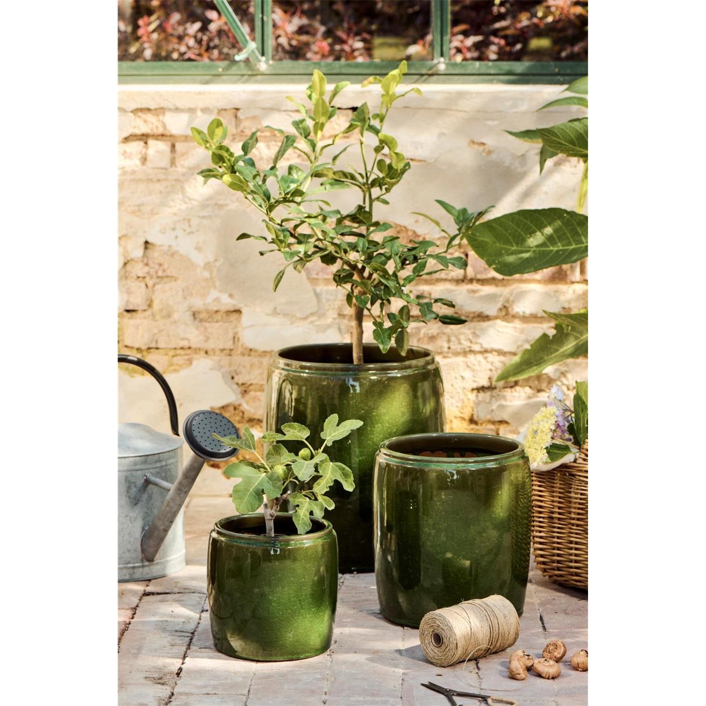 Sada 3 válcových květináčů Ib Laursen v olivově zelené barvě_0