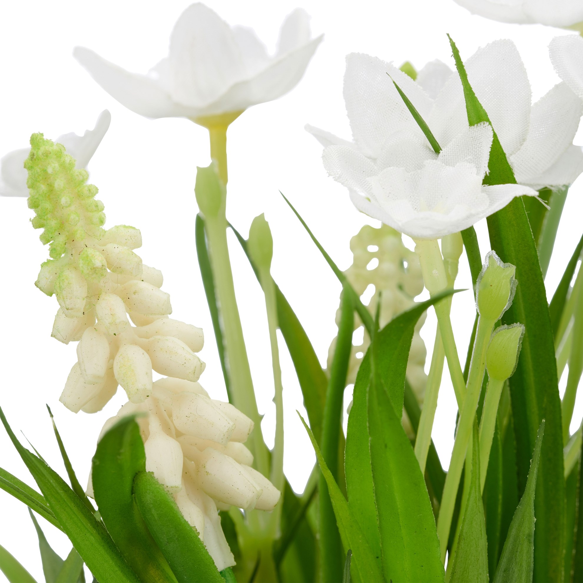 Jarní květiny v květináči s trávou 14x14x19 cm, bílá_0